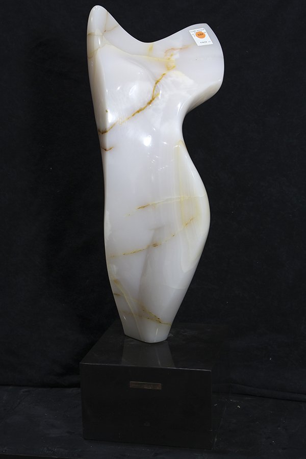 Sculpture, Robert Russin: Robert I. Russin (American, 1914-2007), "Winged Torso," 1978, Turkish onyx atop a plinth of black Belgian marble, signed lower left, sculpture: 24.5"h x 9"w x 9"d, overall (with base): 30.5"h x 9.5"w