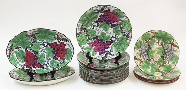 (lot of 20) Copeland Spode partial dessert service: (lot of 20) Copeland Spode partial dessert service circa 1885, retailed by Soane & Smith, having a transfer decorated vine and leaf pattern on a cream ground, consisting of (11) luncheon plates, 9"dia