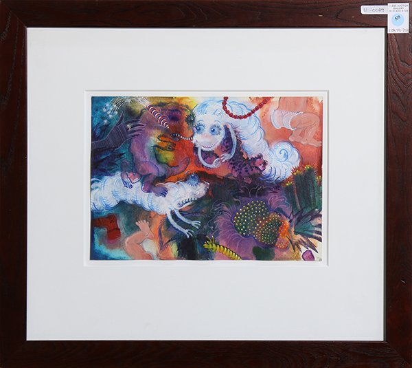 Paintings, Erin Goodwin-Guerrero and Douglas Vogel: (lot of 2) Erin Goodwin-Guerrero, "The Purple Interloper," 1999, acrylic on paper, signed and dated lower right, title label affixed verso, overall (with frame): 22"h x 25"w and Douglas Vogel (America