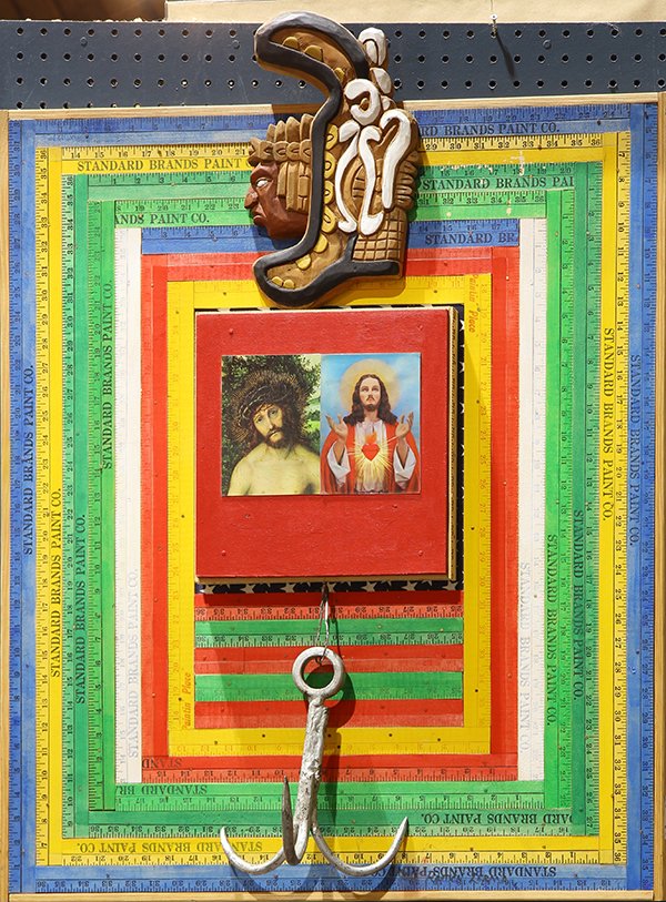 Mixed media, Jose Ramon Lerma, The Hook: Jose Ramon Lerma (American, b. 1930), "The Hook," 1992, mixed media and found objects on board, signed, titled, and dated verso, overall (unframed/mounted): 37''h x 28''w. Provenance: From the artist'