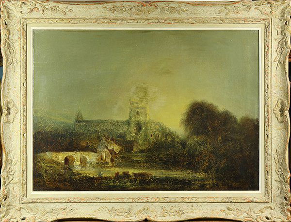 Painting, View of a Cathedral: School of Joseph Mallord William Turner (British, 1775-1851), View of a Cathedral, oil on canvas, unsigned, overall (with frame): 29"h x 37.25"w