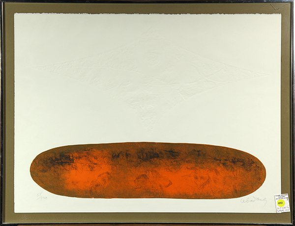 Print by Le Ba Dang: Le Ba Dang (Vietnamese/French, 1922-), Untitled, color lithograph and relief on paper, signed in pencil and numbered 58/120, framed: 19.5" x 25.25"