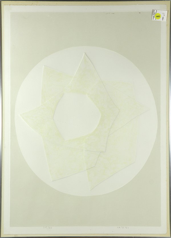 Print by Angelo Savelli: Angelo Savelli (Italian, 1911-1995), Monocromatico, lithograph with embossing, pencil signed lower right, edition 26/40, overall (framed): 29"h x 21"w