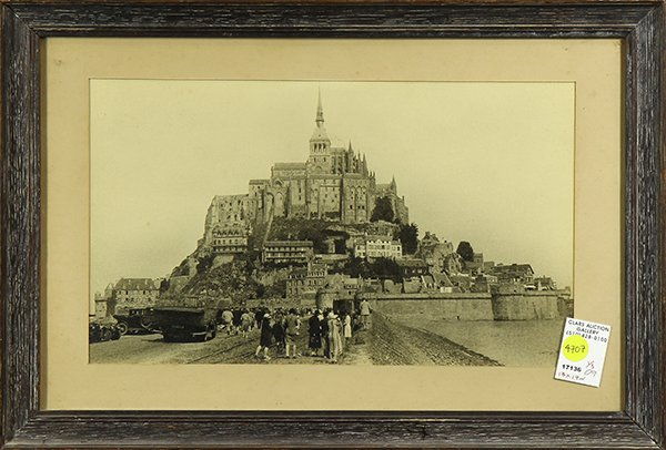 Vintage Photographs of Mont Saint-Michel: (lot of 3) Continental School (early 20th century), Views of Mont Saint-Michel, Normandy, France, gelatin silver prints, overall (largest/framed): 19"h x 15.5"w