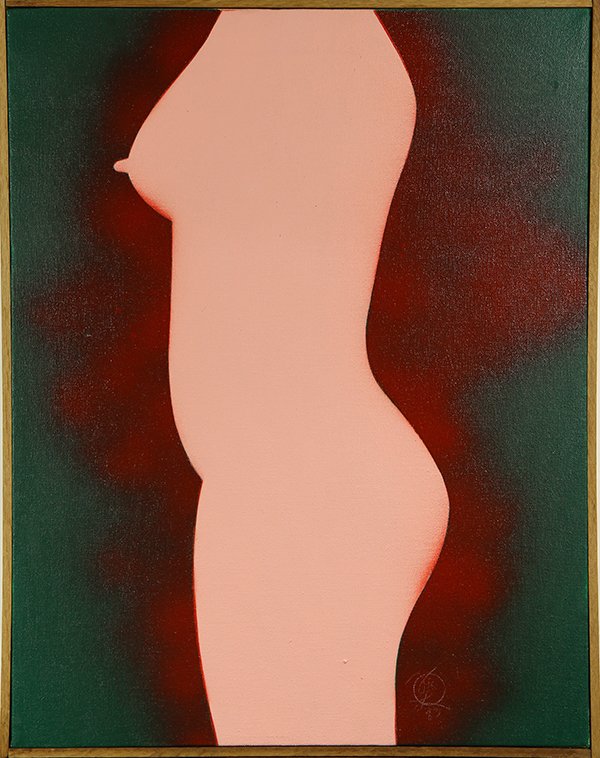 Paintings by Jose Ramon Lerma: (lot of 4) Jose Ramon Lerma (American, b. 1930), "Torso (Pink, Maroon, and Green)," 1983, "Torso (Blue and Black)," 1983, "Nude (White and Gray)," 1979, and "Nude (Gray and Beige)," 1979,oils on canva