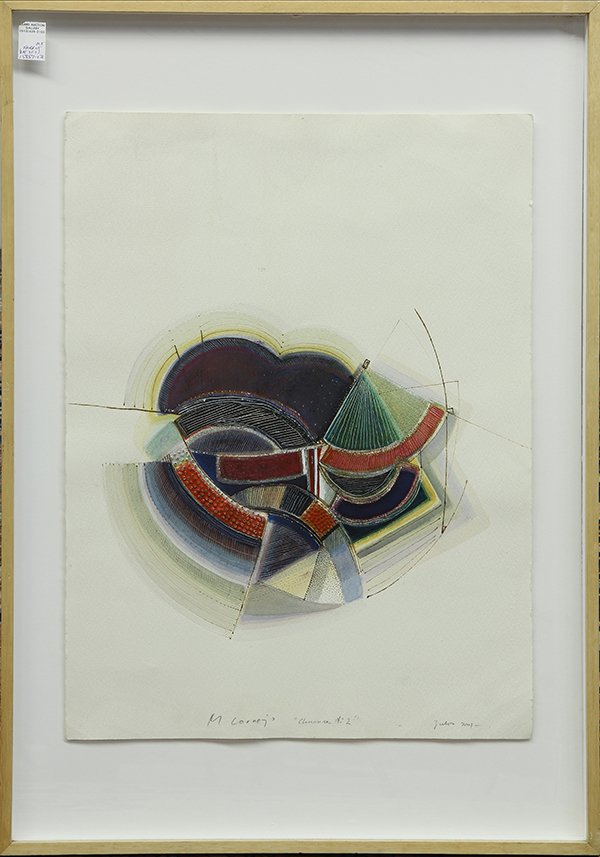 Works on paper by Mariano Cornejo: (lot of 2) Mariano Cornejo (Argentinian, b. 1962), "Chacarera No. 1" and "Charcarera No. 2," 2001, mixed media on paper, each signed, titled and dated, sheets: 44"h x 29.5"w, overalls: 40"h x 28.5"w