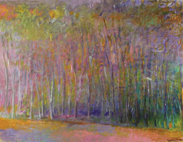 Painting by Wolf Kahn: Wolf Kahn (American/German, b. 1927), "Open Woods," 1993, oil on canvas, signed lower left, canvas: 40"h x 52"w, overall (framed): 41.25"h x 53.25"w