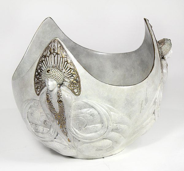 Bronze Bowl, Romain (Erté) De Tirtoff: Romain (Erté) De Tirtoff (French, 1892-1990), Center Bowl, cold painted enamel bronze, signed, copyright Seven Arts, overall: 8.5"h x 10"w x 10.5"d