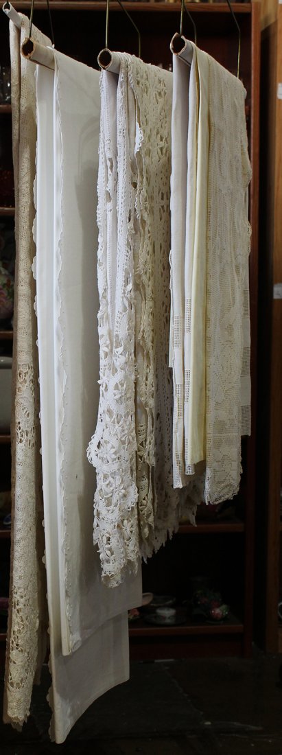 Table linens including laced examples: (ot of 7) Table linens including laced examples. Provenance: From the Pittsburgh, PA Estate of Richard Mellon Scaife