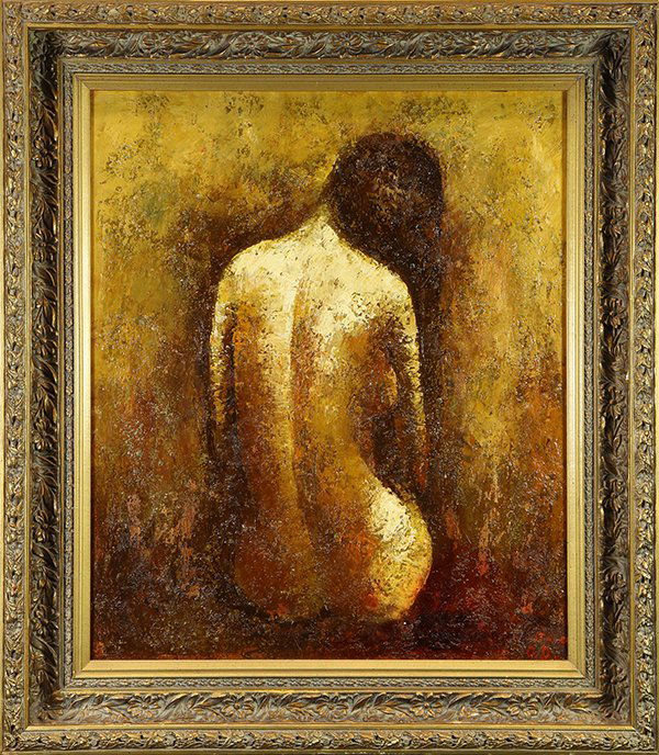 School of Otto Dix: School of Otto Dix (German, 1891-1969), Seated Nude, oil on canvas, bears initials "O.D." lower right, inscribed "Studio of Otto Dix" verso, overall: 30.5"h x 26.5"w