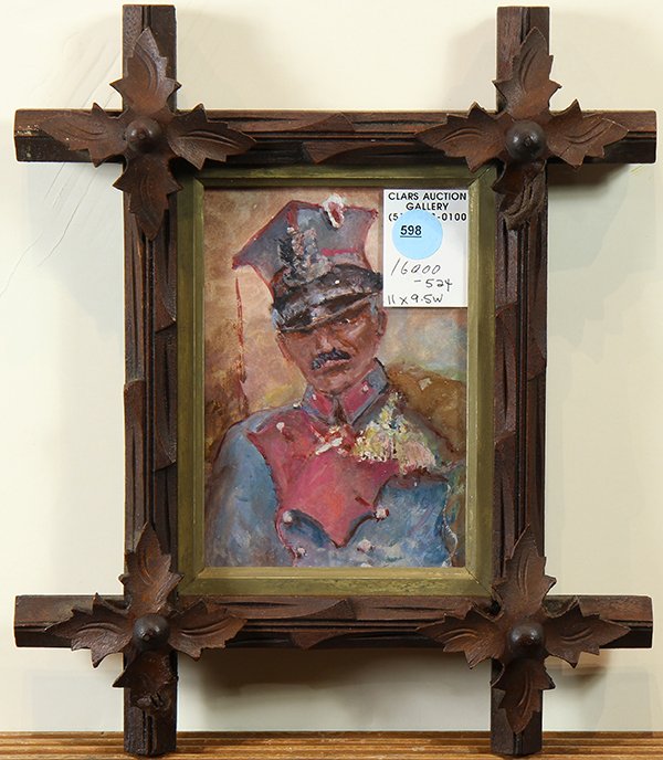 Painting, Portrait of a Decorated Soldier: Continental School (20th century), Portrait of a Decorated Soldier, oil on paper, unsigned, overall (with frame): 11"h x 9.5"w