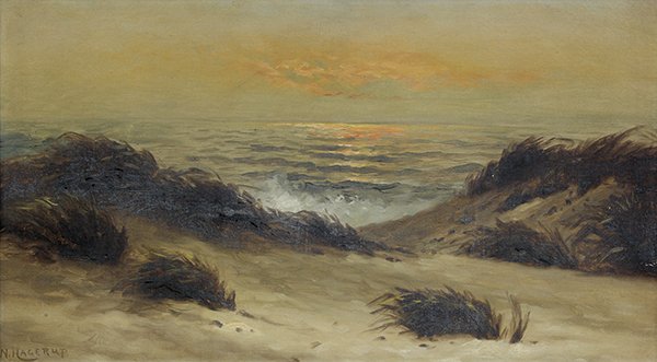 Painting, Nels Hagerup: Nels Hagerup (American, 1864-1922), Sunset on the Dunes, oil on canvas, signed lower left, overall (with frame): 31"h x 47"w