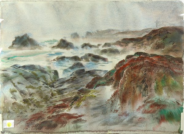 Arthur Irwin Riley, watercolor: Arthur Irwin Riley (American, 1911-1998), California Coast, watercolor, estate stamped verso, sheet (unframed): 22"h x 30"W