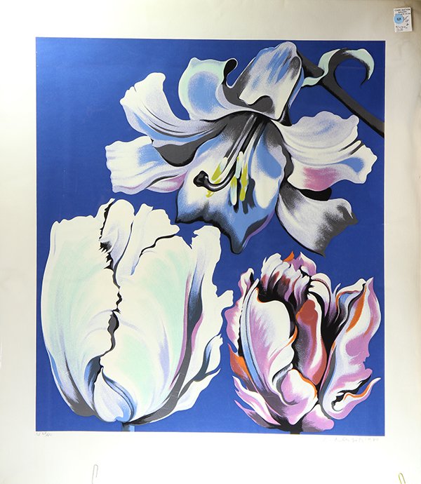 Prints by Lowell Nesbitt: (lot of 2) Lowell Nesbitt (American, 1933-1993), Lily and Roses, 1980, and a Solo Iris, 1981, lithographs in colors, each pencil signed lower right and dated, from an edition AP of 40 and from an edit