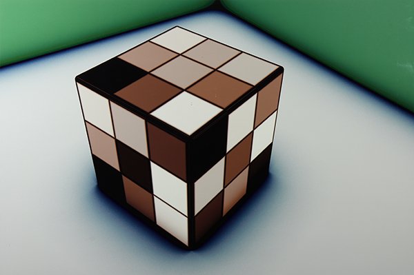 Print by Ronald Davis: Ronald Davis (American, b. 1937), "Cube Ten," 2005, heat fused pixel dust on white aluminum with a high gloss coating, trial proof II, signed, titled, and dated verso, Ronald Davis (Arroyo Hondo, New