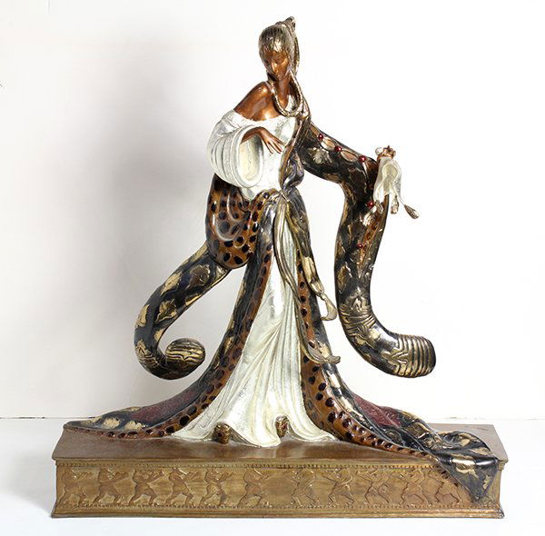 Bronze Sculpture by Erte: Erte (Romain de Tirtoff (French/Russian, 1892-1990), "Rigoletto," 1988, polychrome bronze sculpture, incised signature at lower right base, edition 41/375, foundry stamp chalk and vermilion and Seven