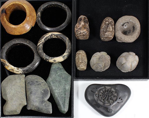 (lot of 14) Artifacts primarily of stone, ages and: (lot of 14) Artifacts primarily of stone, ages and cultures unknown but including four bracelets form West Africa
