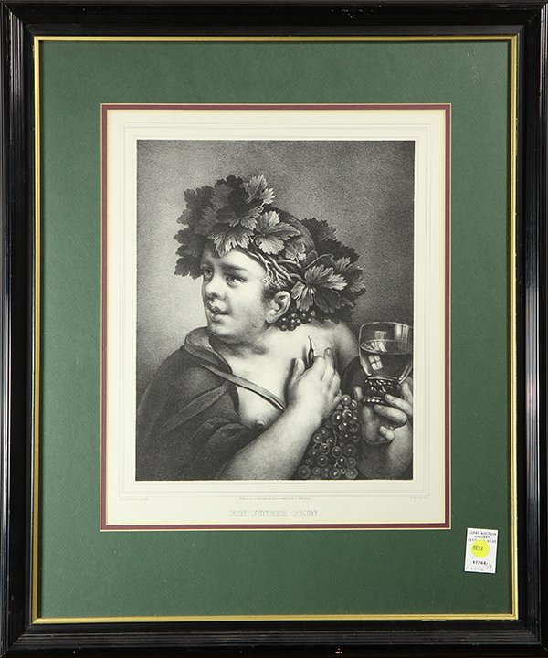 Print, Ferdinand Piloty the Elder: Ferdinand Piloty the Elder (German, 1785-1844), "Ein Junger Faun," lithograph after a painting by H. Carraccio, later impression, overall (framed): 27"h x 23"w