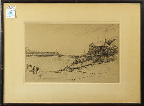 Print by Kerr Eby: Kerr Eby (American, 1889-1946), "Mullion Cove," 1927, engraving, pencil signed lower right, plate signed and dated lower right, from an edition of 90, label affixed verso, overall (framed): 15.5"h x 2