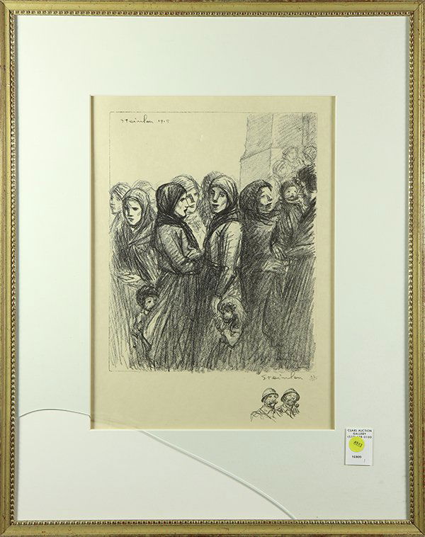 Print, Theophile Alexandre Steinlen: Théophile Alexandre Steinlen (French/Swiss, 1859-1923), WWI Refuges, c. 1915, lithograph, pencil signed lower right, plate signed and dated upper left, edition 24/100, overall (with frame): 25.5"h x