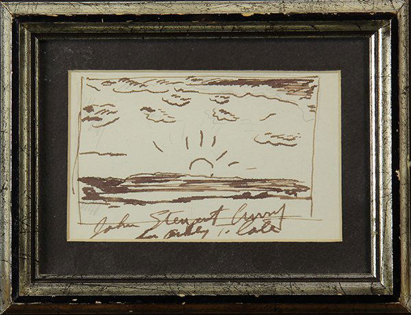 Drawing, John Steuart Curry: John Steuart Curry (American, 1897-1946), Sunset Over the Ocean, ink drawing, signed lower center, dedicated indistinctly lower center, overall (framed): 6.5"h x 8.25"w