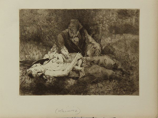 Prints by William McAllister Turner and in the manner: (lot of 2) William McAllister Turner (English, 1901-1976), "King Charles Tower," etching, pencil signed and titled lower center, In the manner of Kathe Kollwitz (German, 1867-1945), A Child Nursing, e