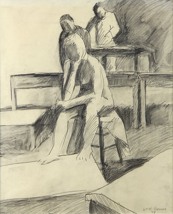 Drawing, William Henry Brown: William Henry Brown (American, 1931-1980), Frank Lobdell's Drawing Class, 1958, graphite on paper, signed and dated lower right, sight: 16"h x 13"w, overall (with frame): 24"h x 20.25"w