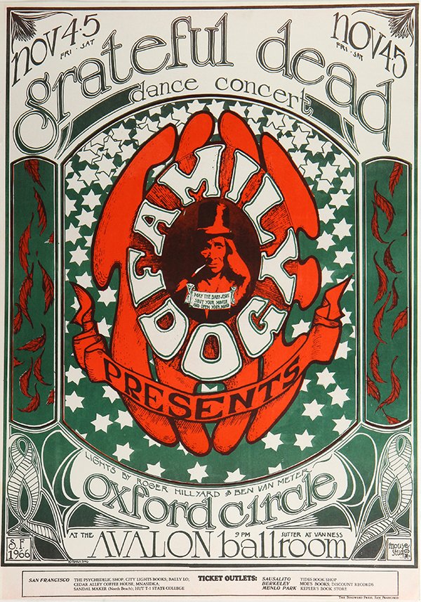 Vintage Rock Poster, Grateful Dead, Family Dog, 1966,