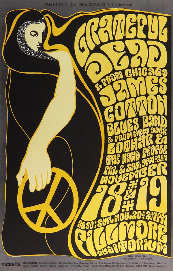 (lot of 3) Wes Wilson: (lot of 3) Wes Wilson (American, b. 1937), "Grateful Dead, James Cotton Blues Band, and Lothar & The Hand People," 1966, Bill Graham Presents at the Fillmore Auditorium vintage lithographic rock poste