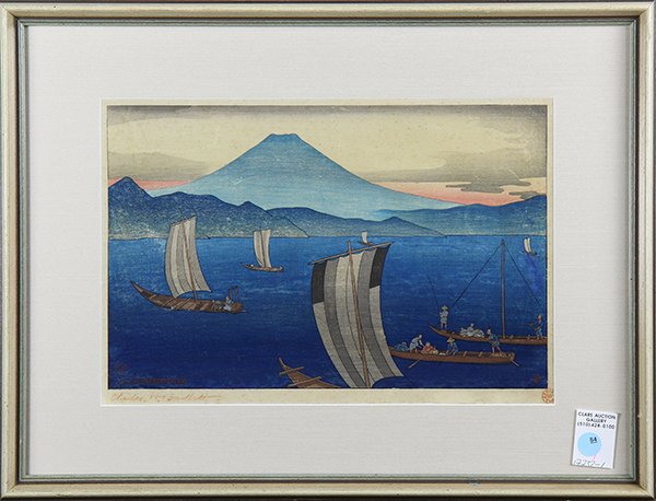 Japanese Woodblock print, Bartlett: Charles William Bartlett (British, 1860-1940), 'Mihono Matsubara', woodblock print, with signature and seals, dated 1916, sight: 10.43", frame: 15.25"h x 20.5"w
