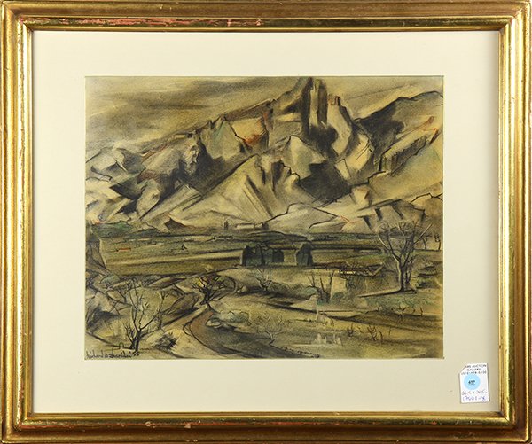 Drawing, Richard Sheridan: Richard Sheridan (American, 20th century), Mountain Landscape, 1955, charcoal on paper, signed lower left and dated, overall (with frame): 20.25"h x 24.25"w