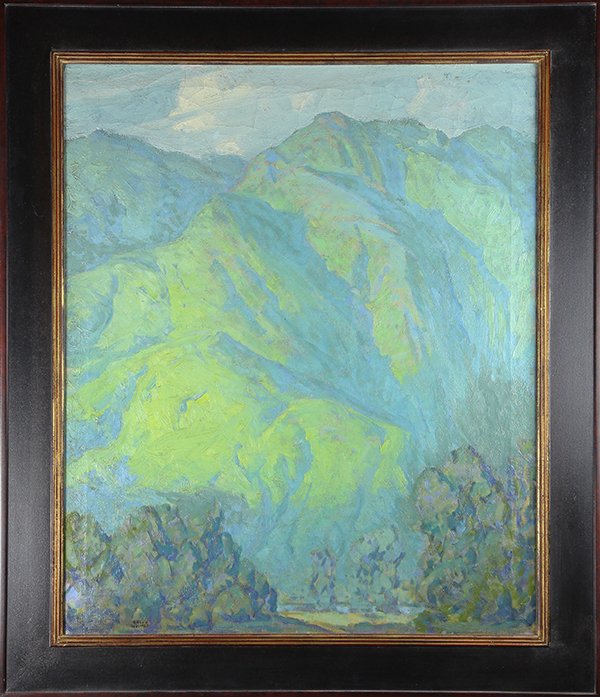 Painting, Ralph Holmes: Ralph Holmes (American, 1876-1963), Symphony in Green, oil on canvas, signed lower left, overall (with frame): 43.5"h x 37"w
