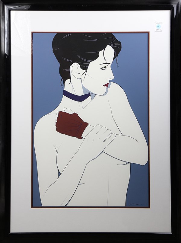 Print, Patrick Nagel: Patrick Nagel (American, 1945-1984), Woman with Glove, serigraph, signed lower right, overall (with frame): 41.5"h x 31.5"w