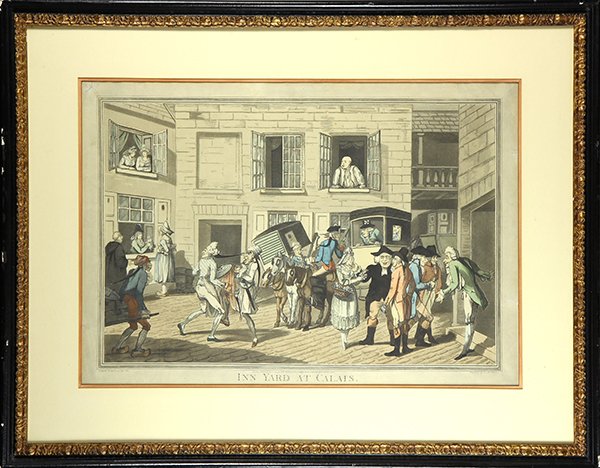 Prints, After Frederick George Byron: (Lot of 2) After Frederick George Byron (British, 1764-1792), "Inn Yard at Calais (1802)" and "Breakfast at Breteuil (1801)," color lithographs, engraved by Stadler & Lewis, published by William Holla