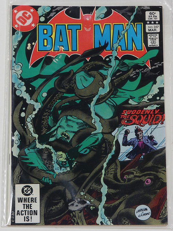 (lot of approx 400) One shelf of DC Batman and Catwoman: (lot of approx 400) One shelf of DC Batman and Catwoman comic books, including Batman #357, Joker #1, and Batman #558