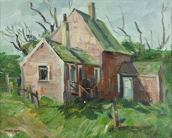 Painting, Maurice George Logan: Maurice George Logan (American, 1886-1977), Sunlight on a Red Ranch House, oil on canvas, signed lower left, canvas: 16"h x 20"w, overall (with frame): 19.5"h x 23.5"w