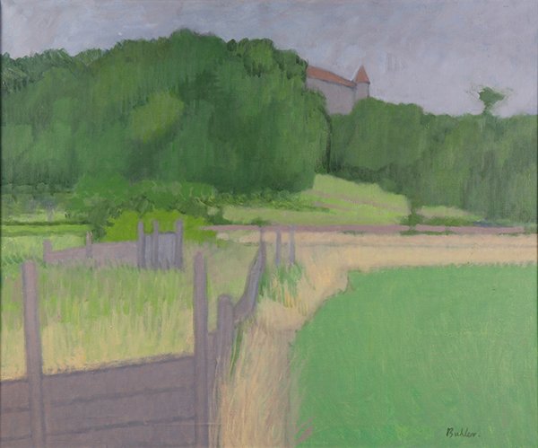 Painting, Robert Ruhler: Robert Ruhler (British, 1916-1989), "Chateau de Ribes," oil on canvas, signed lower right, canvas: 25"h x 30"w, overall (with frame): 32.5"h x 37.5"w