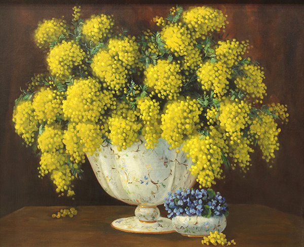 Painting, Alexej Alexejewitsch Harlamoff: Alexej Alexejewitsch Harlamoff (Russian, 1840-1925), Still Life with Flowers, 1874, oil on canvas, signed and dated lower left, canvas: 31.25"h x 38.25"w, overall (with frame): 40"h x 47"w
