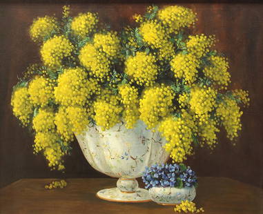 Painting, Alexej Alexejewitsch Harlamoff: Alexej Alexejewitsch Harlamoff (Russian, 1840-1925), Still Life with Flowers, 1874, oil on canvas, signed and dated lower left, canvas: 31.25"h x 38.25"w, overall (with frame): 40"h x 47"w