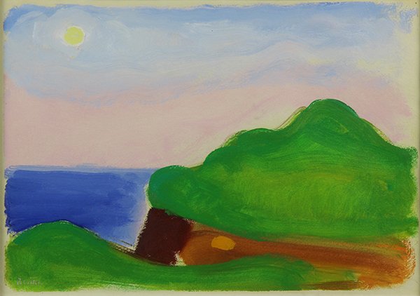 Painting, Paul Resika: Paul Resika (American, 1928), "Moon Dune," 1981, oil on paper, signed lower right, gallery title labels (Lillian Kornbluth Arts, Santa Barbara, California/Graham Modern, New York, New York) affixed ve