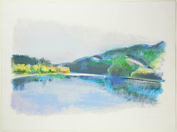Print, Wolf Kahn: Wolf Kahn (American/German, b. 1927), "View from the Hillsdale Bridge," 1984, silkscreen in colors, pencil signed and dated lower right, edition: 5/80, gallery label (Lillian Kornbluth Arts, Santa Bar