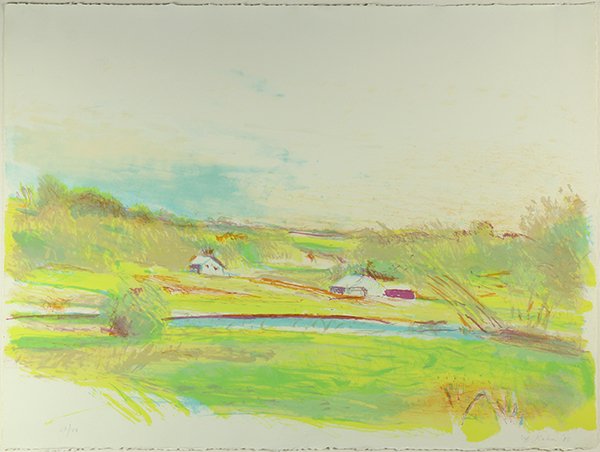 Print, Wolf Kahn: Wolf Kahn (American/German, b. 1927), "Flood Plain Farm in Color," 1985, lithograph in colors, pencil signed and dated lower right, edition: 27/40, published by Tamarand Institute of Lithography (Albu