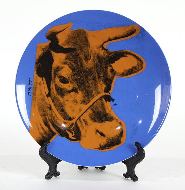 After Andy Warhol, Cow, Rosenthal Studio Line Limited: After Andy Warhol (American, 1928-1987), Cow, 2011, Rosenthal Studio Line limited edition ceramic plate in original box, edition 268/500, plate signed, overall: 9.25"h x 9.25"w