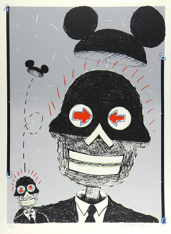 Print, Enrique Chagoya: Enrique Chagoya (American/Mexican, b. 1953), Untitled (Dias De Los Muertos Mickey), 1986, screenprint in colors, pencil signed and dated lower right, edition 1/100, image: 27.75"h x 20.5"w, sheet: 30.