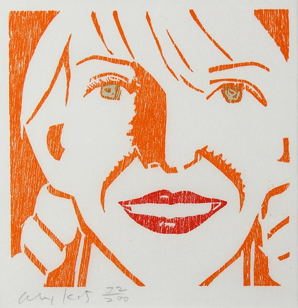 Print, Alex Katz: Alex Katz (American, b. 1927), "Jessica," 1994, woodcut in three colors, pencil signed lower left, edition: 32/200, gallery label (Lillian Kornbluth Arts, Santa Barbara, California) affixed verso, ima