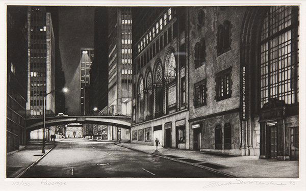 Print, Frederick Mershimer: Frederick Mershimer (American, b. 1945), "Passage," 1993, etching with aquatint, pencil signed and dated lower right, titled lower left, edition 113/150, Lillian Kornbluth Gallery (Santa Barbara, CA)