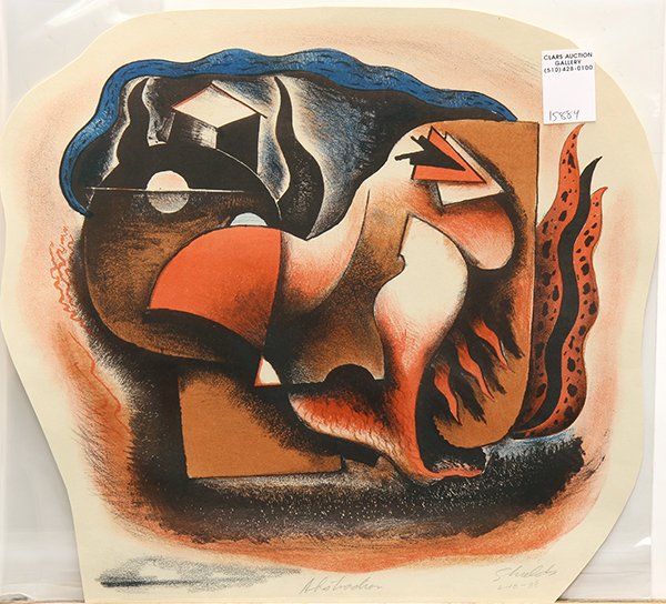 Print, WPA: American School (20th century), "Abstraction," 1938, lithograph in colors, pencil signed "Shields," lower right, titled lower center, published by the WPA, sheet: 15"h x 16"w
