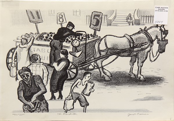 Print, Jacob Kainen: Jacob Kainen (American, 1909-2001), "The Huckster," 1937, lithograph, pencil signed lower right, titled lower center, stamped "Federal Art Project, NYC, WPA," lower left, from an edition of c. 25, ima