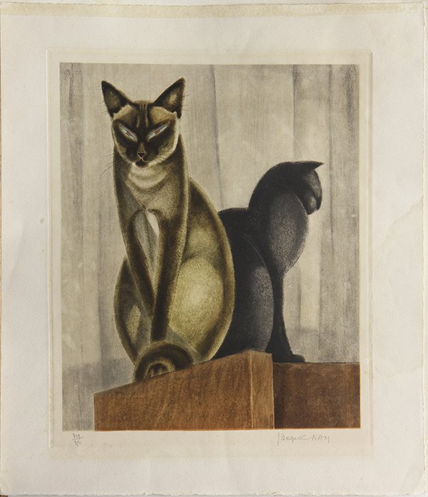 Print, Jacques Nam: Jacques (Lehmann) Nam (French, 1881-1974), "Le Chat Siamois," 1935, etching in colors, pencil signed lower right, edition 319/350, with frontice piece and text pages from Jacques Nam and Colette's "Ch
