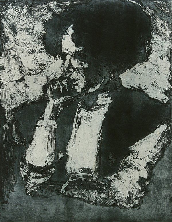 Print, Emil Nolde: Emil Nolde (German, 1867-1956), "Frau Mit Dunklem Haar," 1907, etching and aquatint, Felsing (Berlin) workshop inscribed in pencil lower left, image: 12"h x 9.3"w, overall (with frame): 27"h x 24.25"w